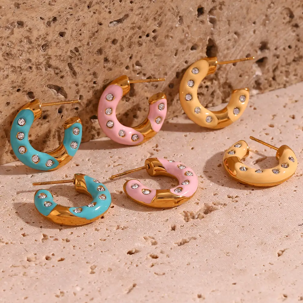 European And American Fashion Niche Net Red Stainless Steel 18K Gold Plating Drip Donut Earrings