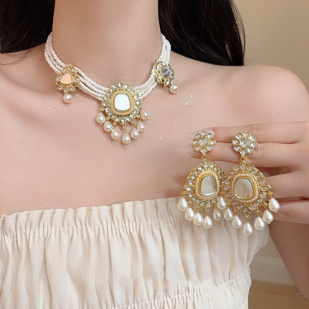 New Heavy Industry High End Flower Tassel Necklace Earrings