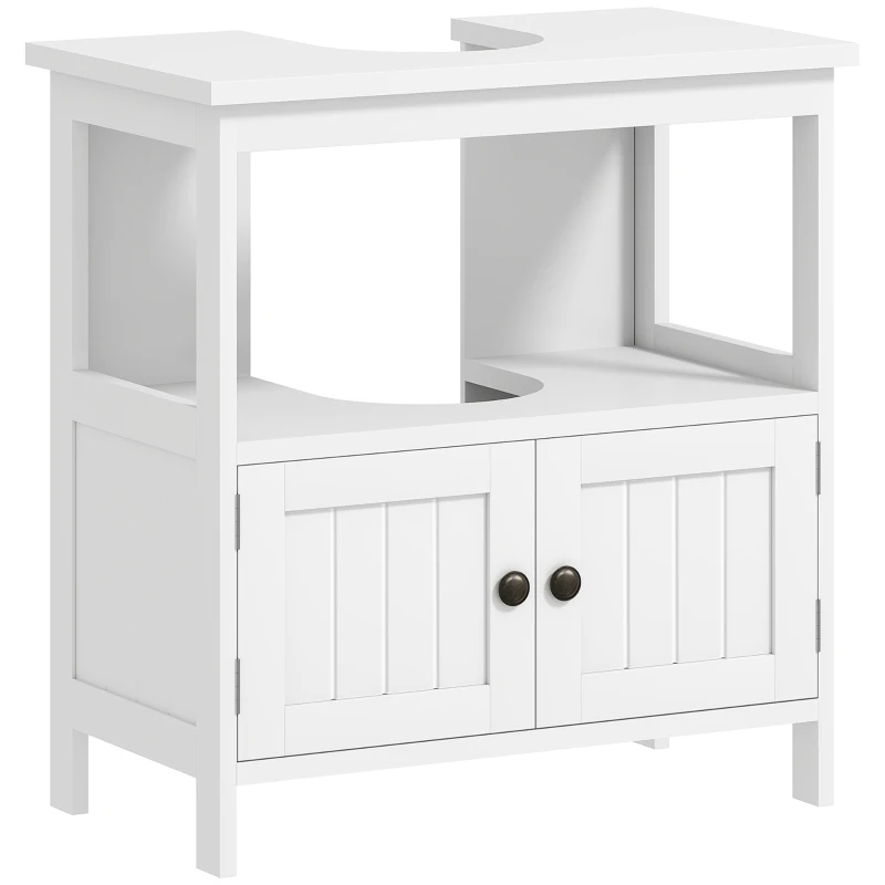 Kleankin Pedestal Sink Storage Cabinet, Bathroom Under Sink Cabinet With 2 Doors And Open Shelf, Bathroom Vanity, White