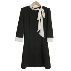 Summer Ladies Slim Fit Half-sleeve Contrasting Little Black Dress - Black - View 1