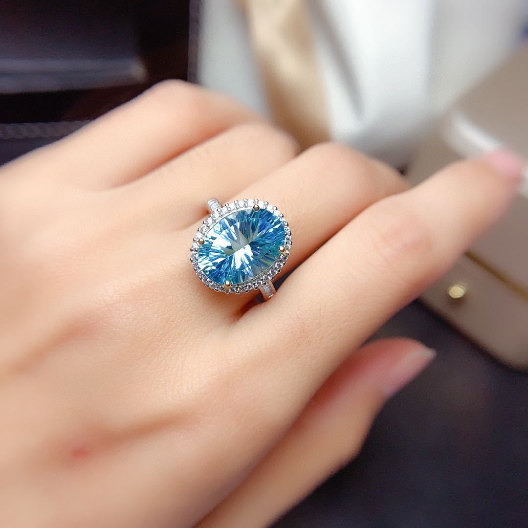 Handmade 3ct Lab Aquamarine Promise Ring 925 Sterling Silver Rings
