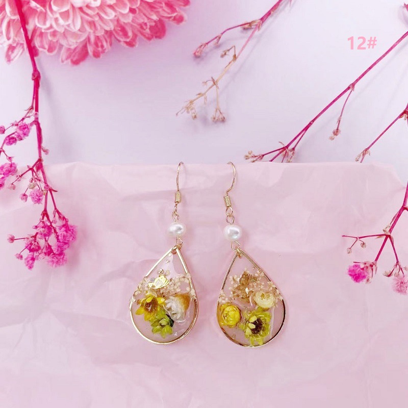 Real Flower Gold Foil Earrings Rose Pearl Real Flower Earrings Women