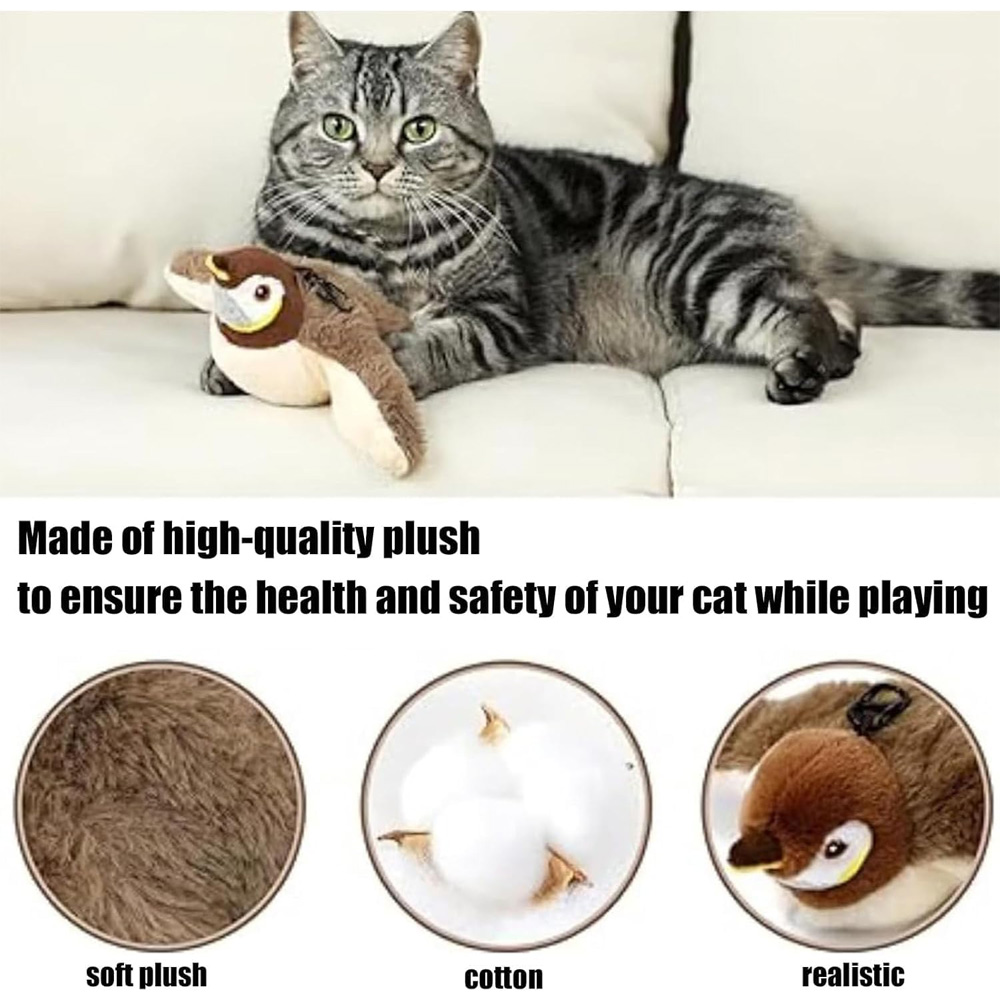 USB Rechargeable Flapping Bird Cat Toy, Realistic Chirping White Faced Sparrow Plush Toy, Motion Activated Electronic Interactive Pet Toy For Indoor Cats Exercise thumbnail 7
