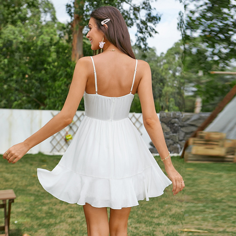 New Breasted V-neck Ruffle Dress Sexy Backless A-line Skirt