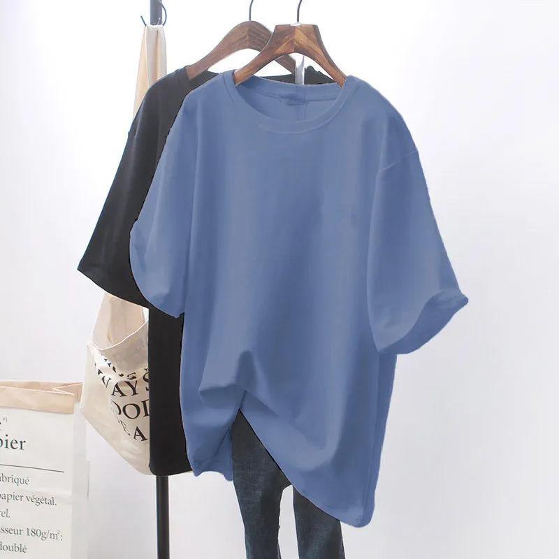 Design Sense Niche Clothes Chic White Loose Short-sleeved T-shirt For Women - Pure Denim Blue