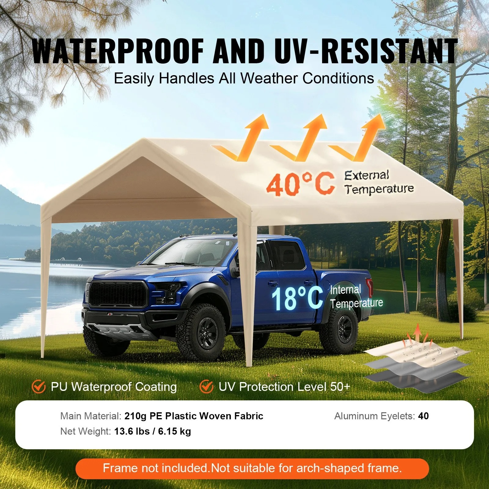 Carport Replacement Canopy Cover 10 X 20 Ft, Garage Top Tent Shelter Tarp Heavy-Duty Waterproof & UV… image 3