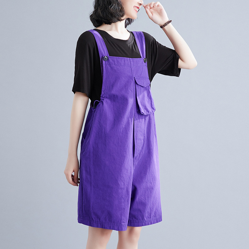 Fashionable Candy Colored Denim Strap Pants Purple - Shop at LoveMi