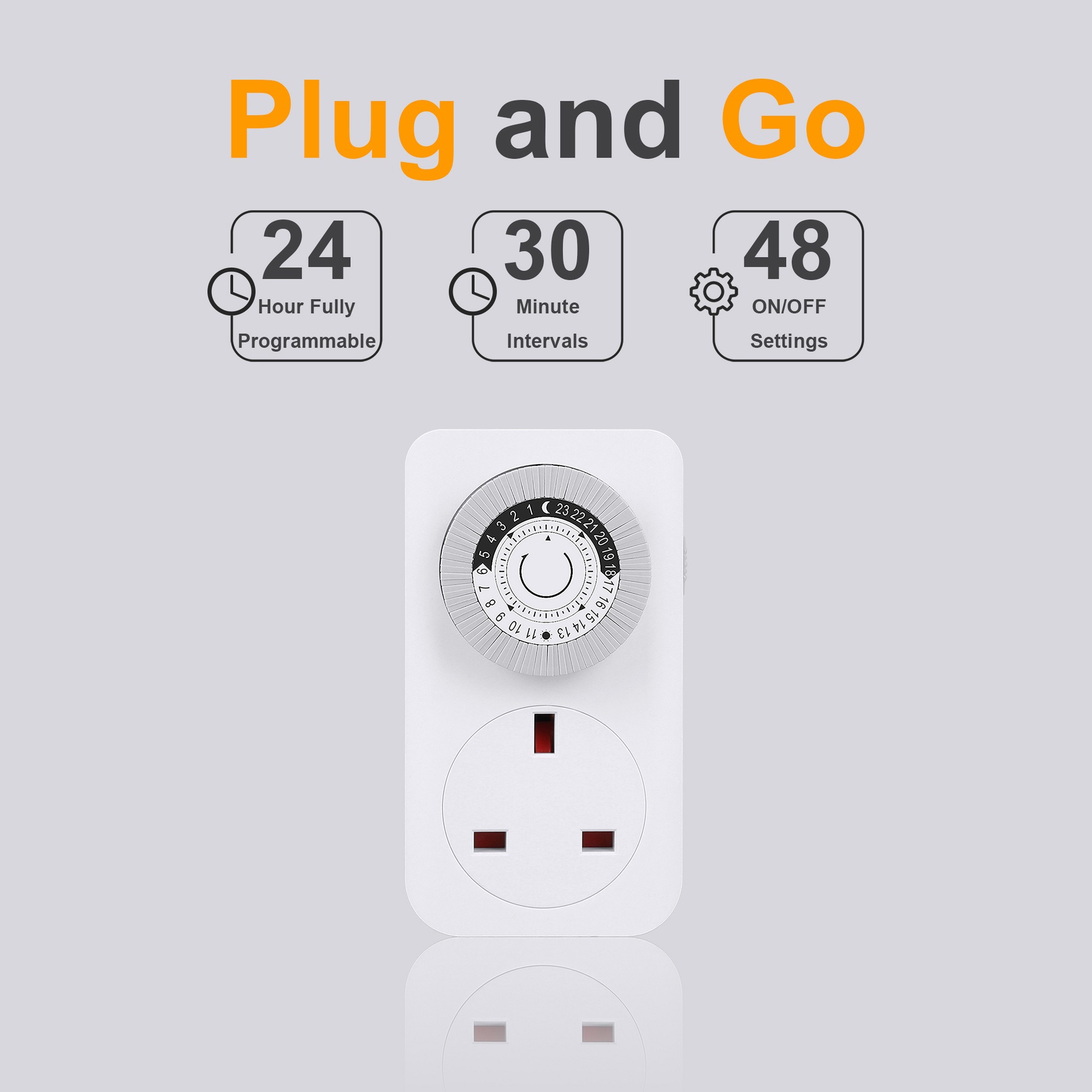 4 Pack 24 Hour 24HR Timer  Mains Plug In Clock UK Socket 3 Pin Plug 13A UK
