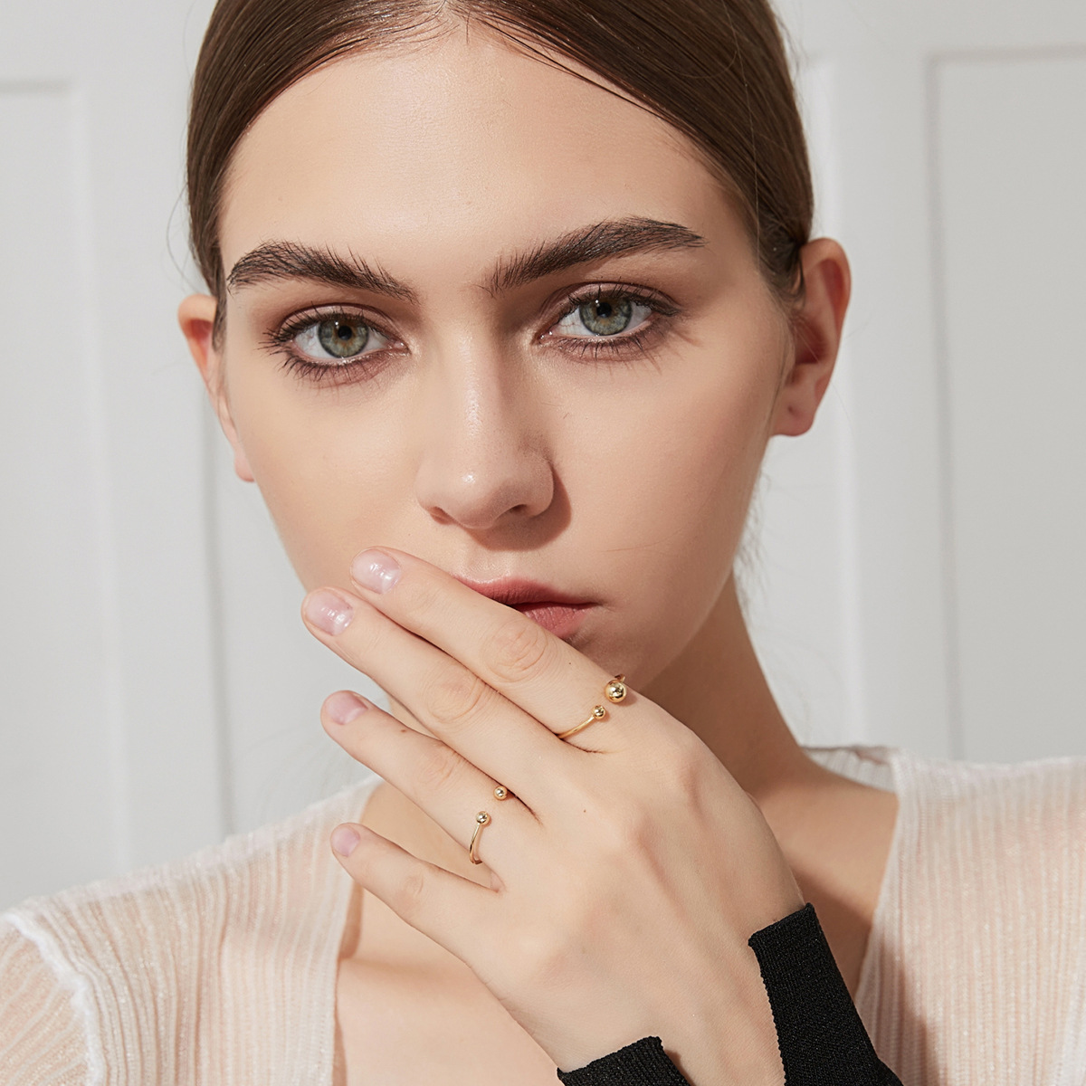 S925 Silver Japanese And Korean Ins Wind Ring Asymmetric Round Bead Glossy Ring