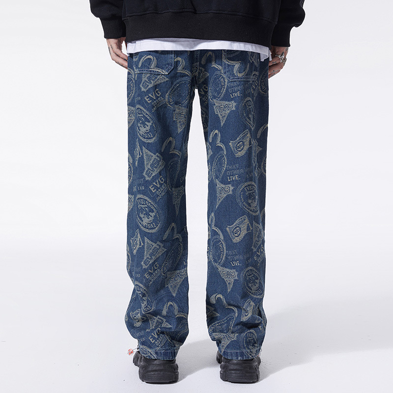 Title 7, American High Street Hip Hop Jacquard Denim pan...