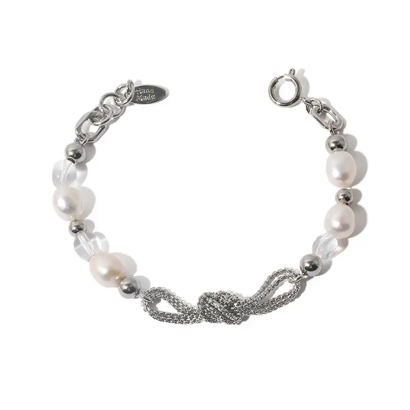 Simple And Translucent Natural Pearl Crystal Steel Ball Bracelet