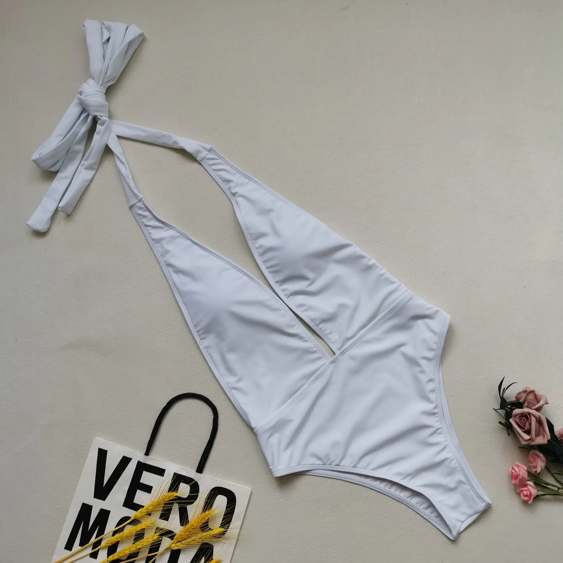 European And American One Piece Swimsuit Plus Size Solid Color