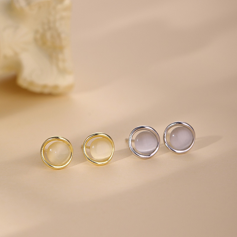 Opal 925 Silver Stud Earrings Special Design Sense Niche Female Circle