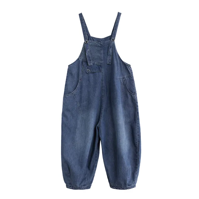 Women's New Style Denim Overalls Loose Retro Slim Stripes Blue - Shop at LoveMi