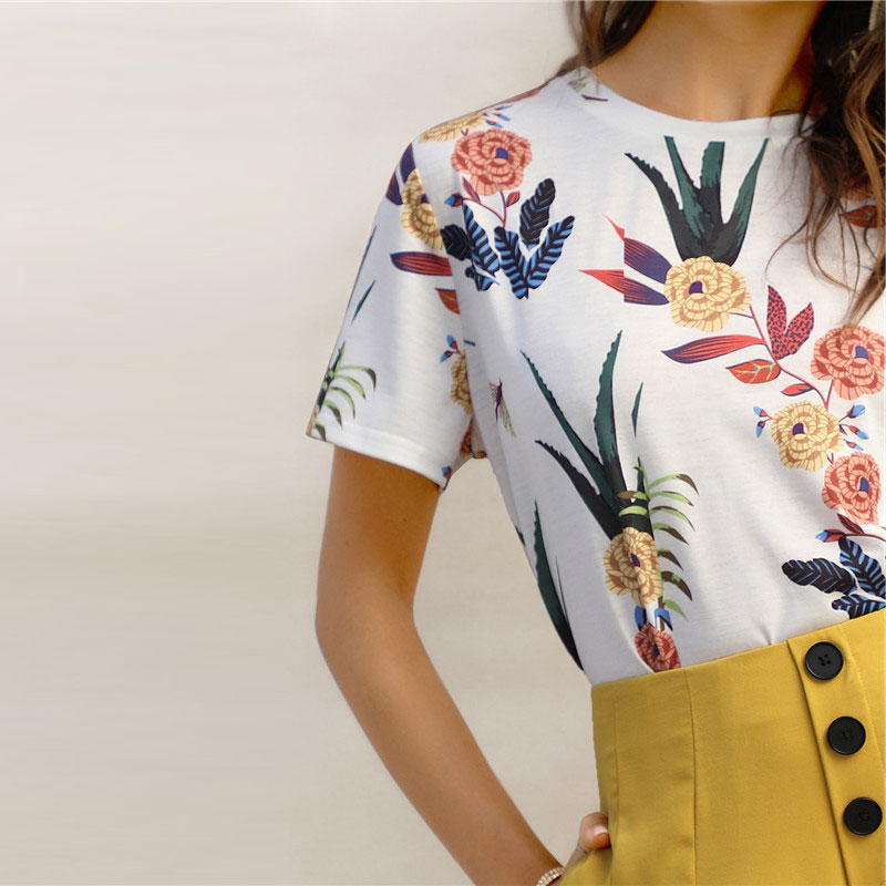 Title 4, Fashion floral printed casual T-shirt