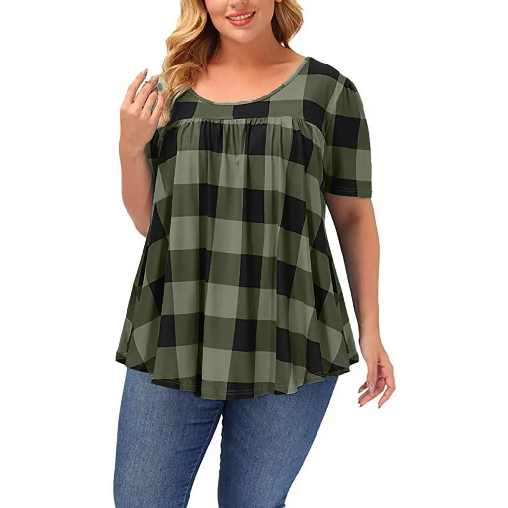 Women's Short Sleeve Round Neck Loose Printed T-Shirt - Green