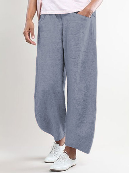 Title 3, Pure Color Cotton And Linen Cropped Casual Pants