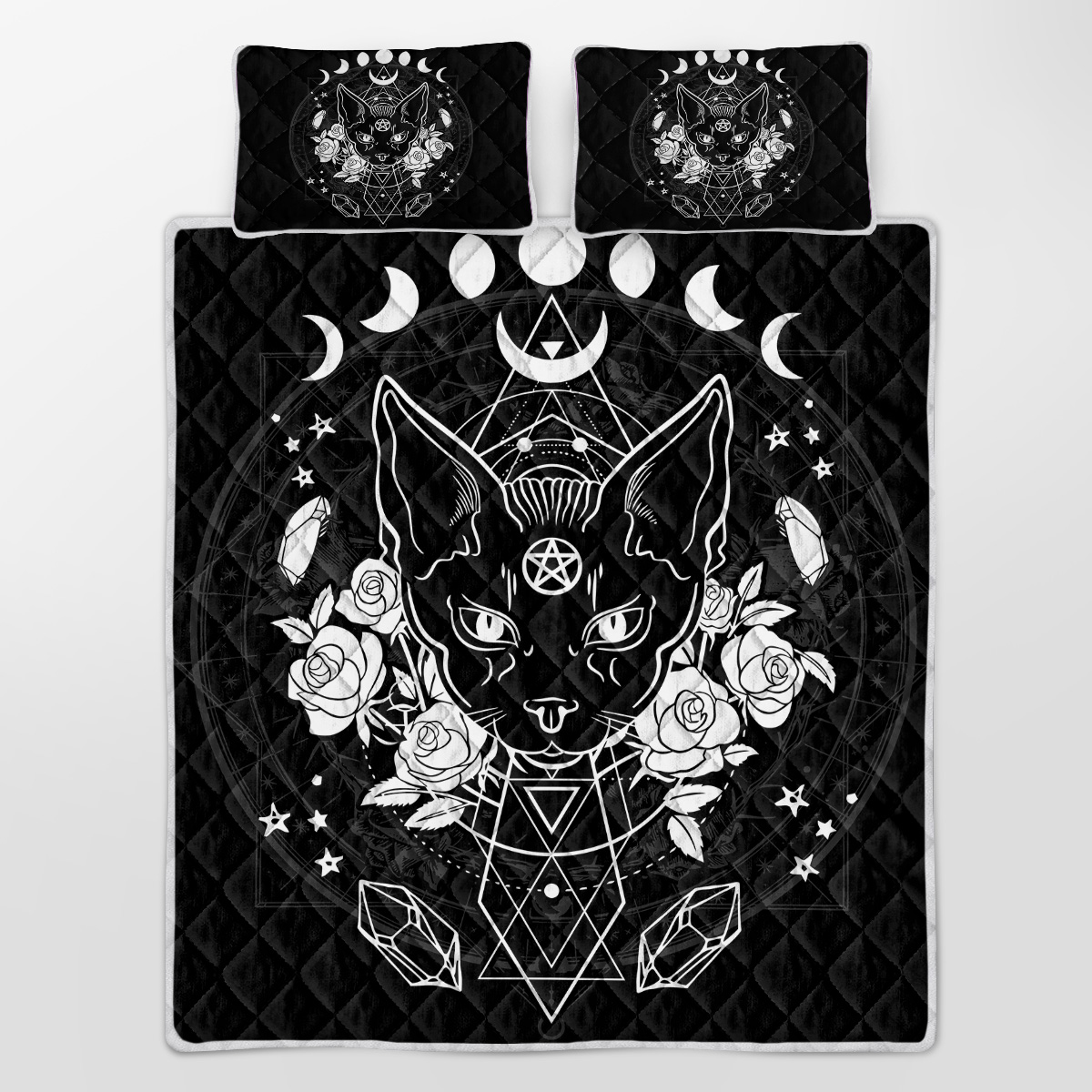 3-Piece Cat Printed Quilt Set Soft Microfiber Lightweight Bedspread Coverlet Black And White Coverlet With 2 Pillow Shams