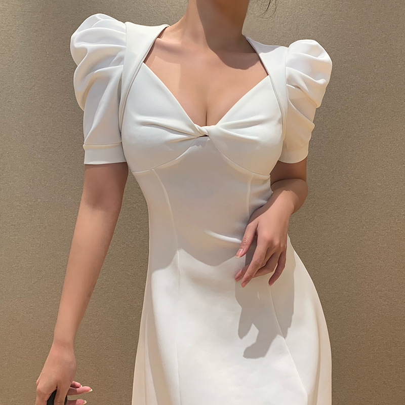 Little Sexy Waist Short-sleeved Bubble Dress