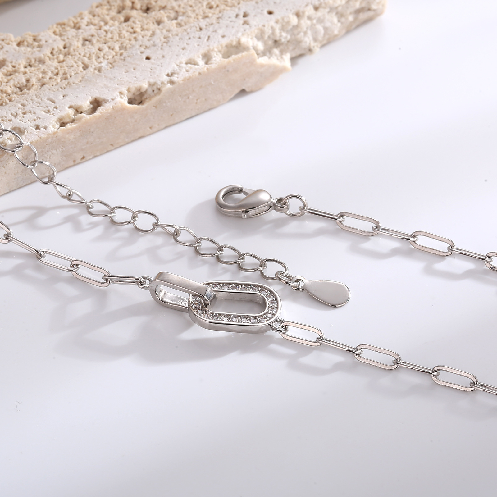 Diamond Pendant Double Ring Necklace Female