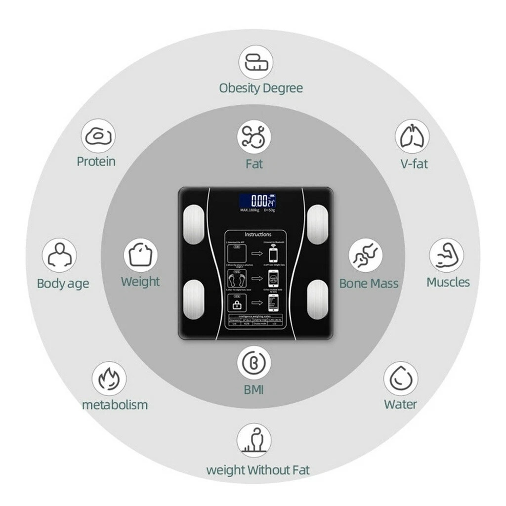 Body Fat Scale 180kg Bluetooth Smart BMI Digital Bathroom Wireless Weight Scales