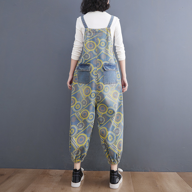 Title 4, Spring Lean Print Jean Overalls For Women