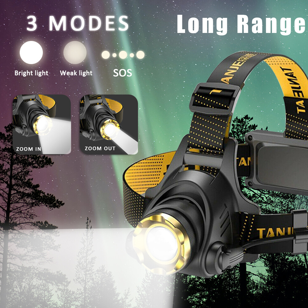 LED Headlamp Rechargeable Head Torch Zoom Headlight Lamp Powerful Flashlight Fishling Driving Camping Light With 3 Modes Work Light