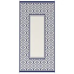 Reversible Outdoor Rug, Waterproof Plastic Straw With Carry Bag, 9 X 18, Blue & White Gourd Border - Blue - View 1