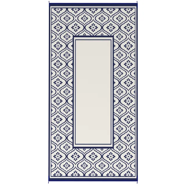 Reversible Outdoor Rug, Waterproof Plastic Straw With Carry Bag, 9 X 18, Blue & White Gourd Border Blue - Shop at LoveMi