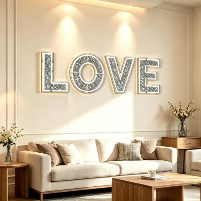 Luxury Crushed Diamond Mirrored LOVE 3D Letters Sign, Silver Sparkling Crystal Freestanding Alphabet Ornament, Table Top Decor For Wedding Party Bedroom Living Room Home Art Decor