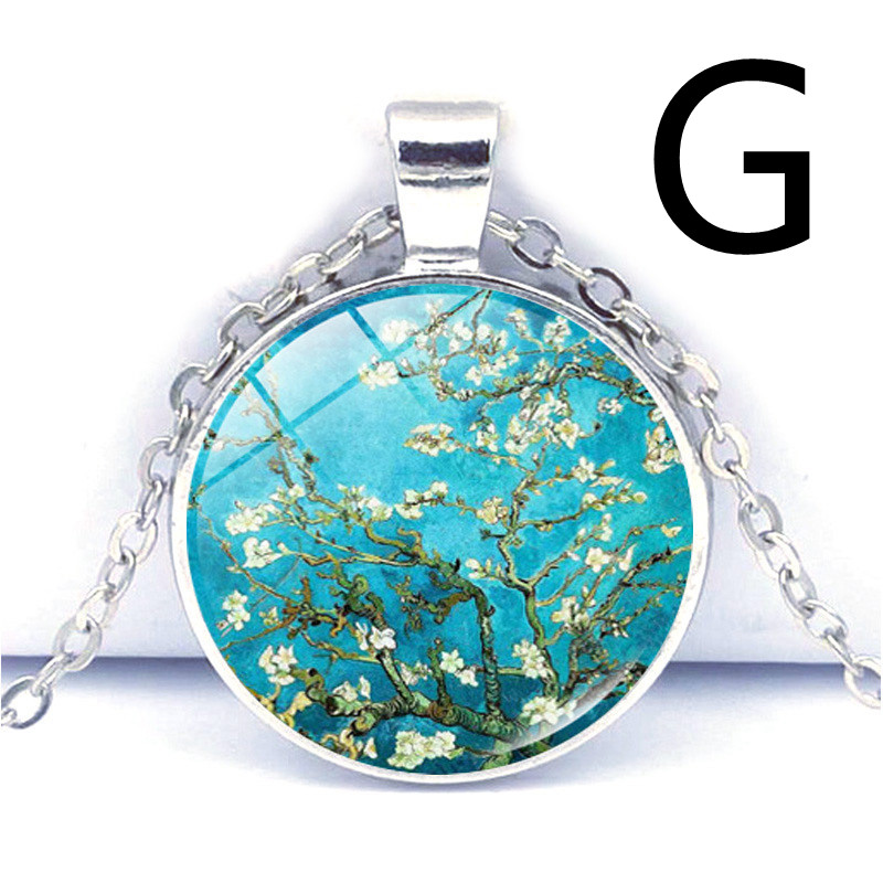 Van Gogh Star Moon Night Time Gemstone Necklace Sweater Chain Pendant Jewelry