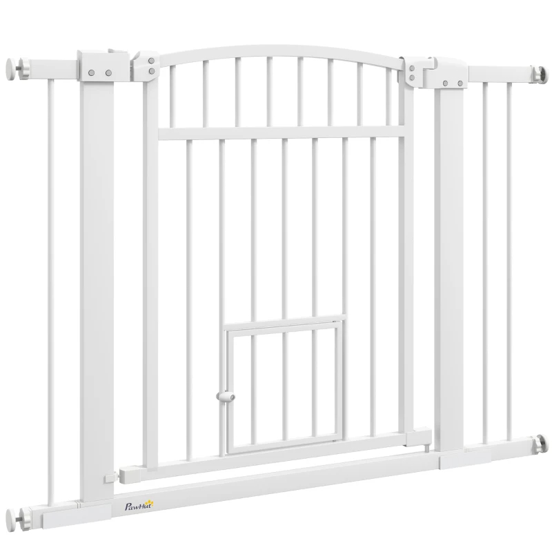 Extra Wide Walk Through Dog Gate W Cat Door, 3-Inch & 5.5-Inch Extension Kits