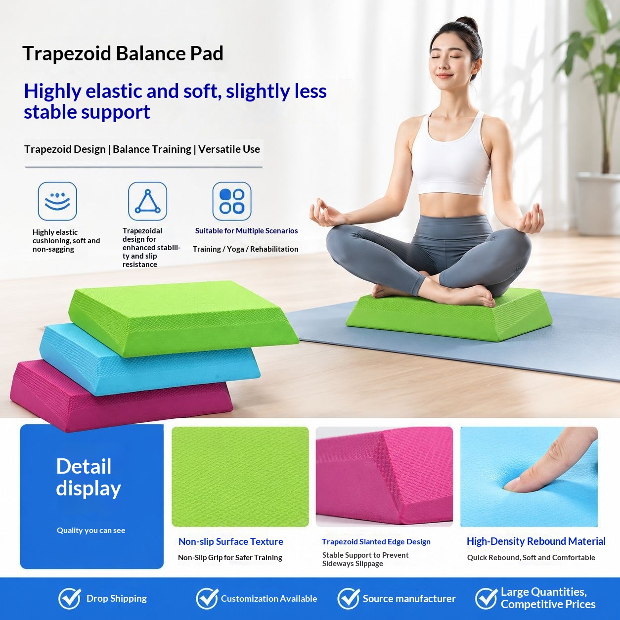 Sports Balance Mat Tpe Ankle Rehabilitation Fitness Core Training Non-Slip Trapezoidal Home Soft Mat Yoga Mat
