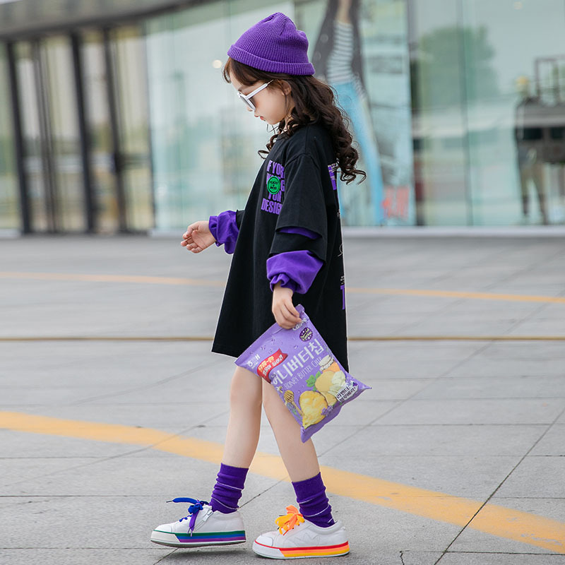 Children's Korean Print Fake Two Piece Loose Top