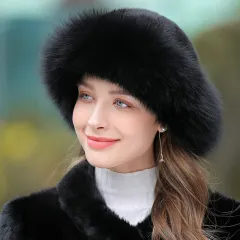 Women's Outdoor Warm Fur Hat In Winter - Black - View 1
