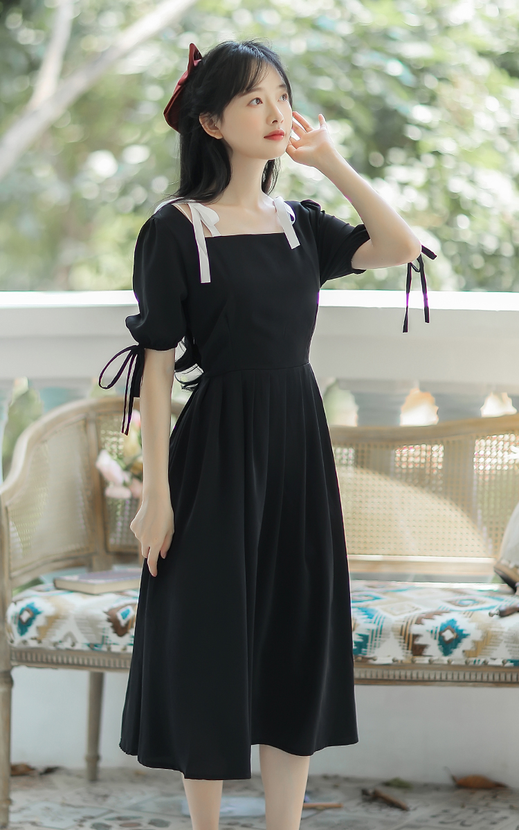 Design Sense Niche Black Waist Dress Women's