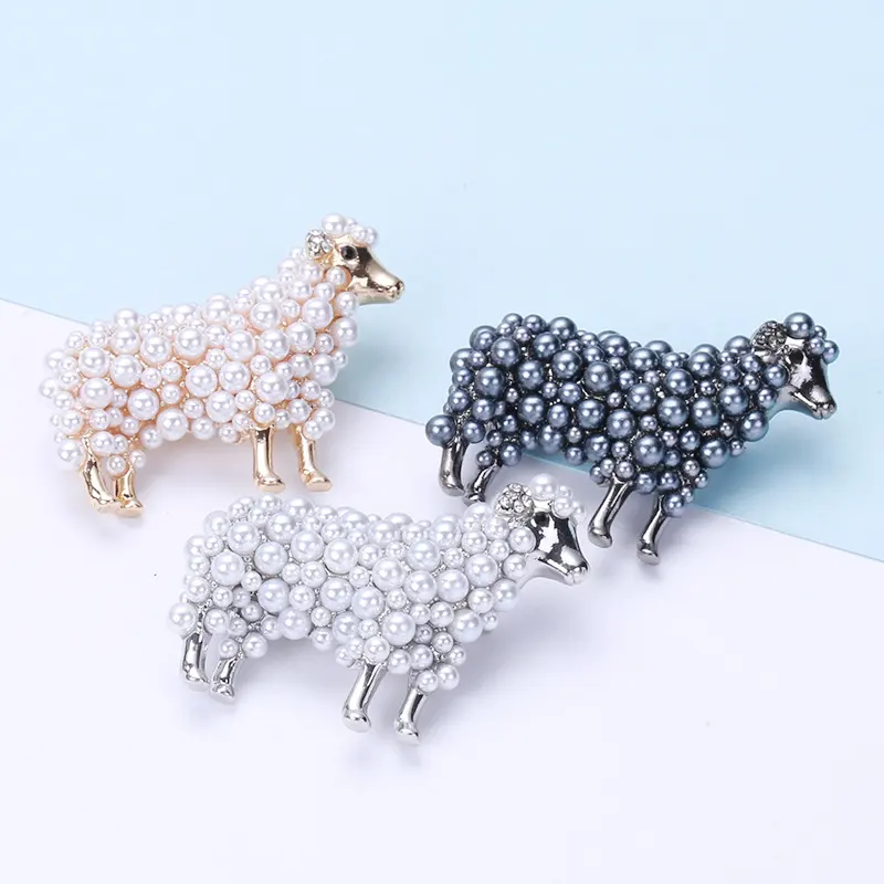 Wuli&baby 2-color Pearl Sheep Brooches for Women Unisex Lovely