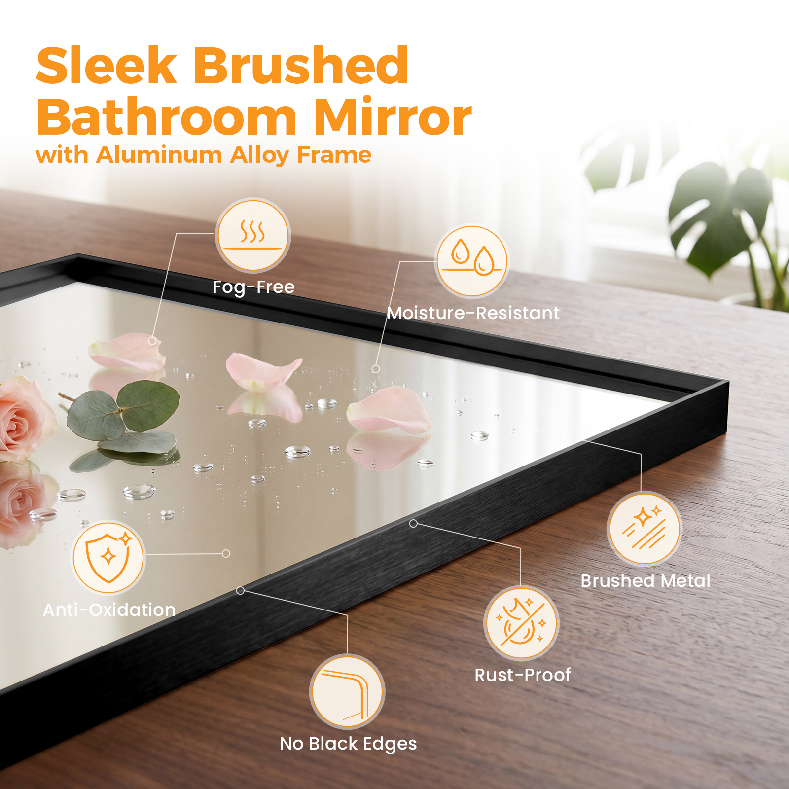Bathroom Mirror, With Brushed Aluminum Frame, Rectangular Design, Square Corners At All Four Sides, Suitable For Wall Decoration In Home. image 8