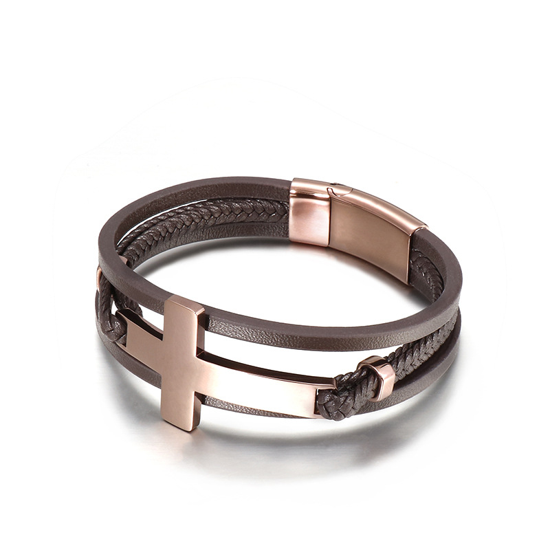 European And American Men's Trendy Titanium Steel Leather Bracelet