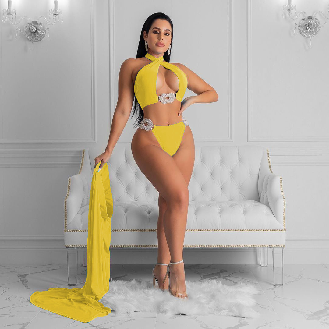 Ladies Split Triangle Bikini Cover-Up Three Piece