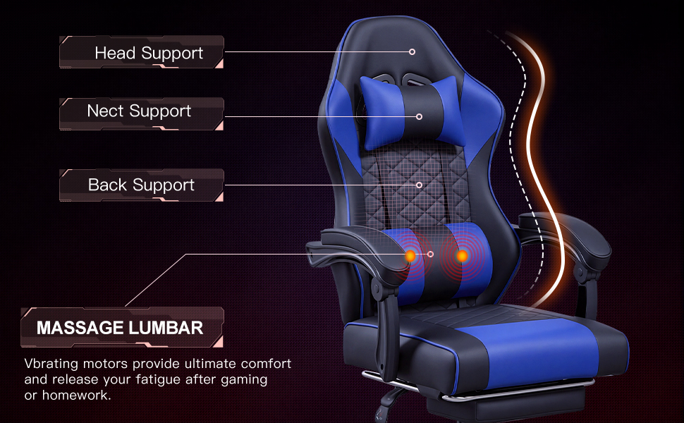 Racing Style Gaming Chair With Footrest,PU Leather,Massage Lumbar — image 6