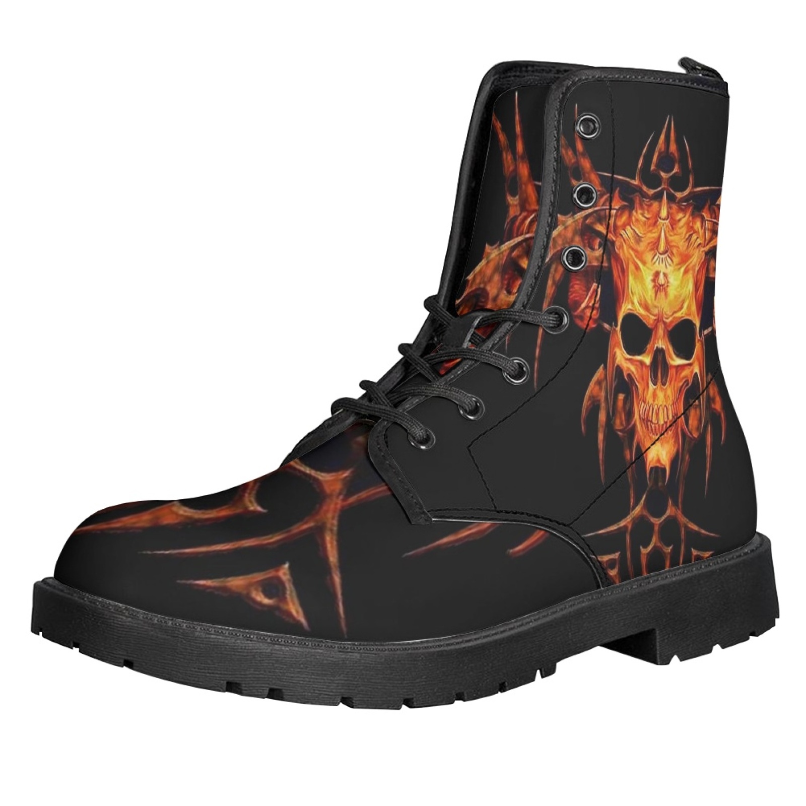 Printed Women's Leather Flat Bottom Low Heel British Martin Boots