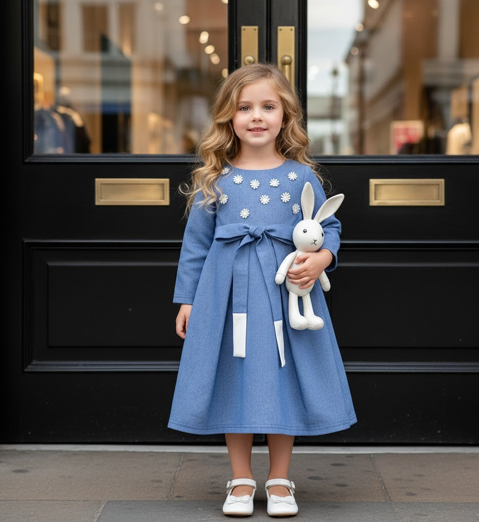 Girls Vintage Long Skirt Cotton Lining Princess Blue Party Dress — image 10