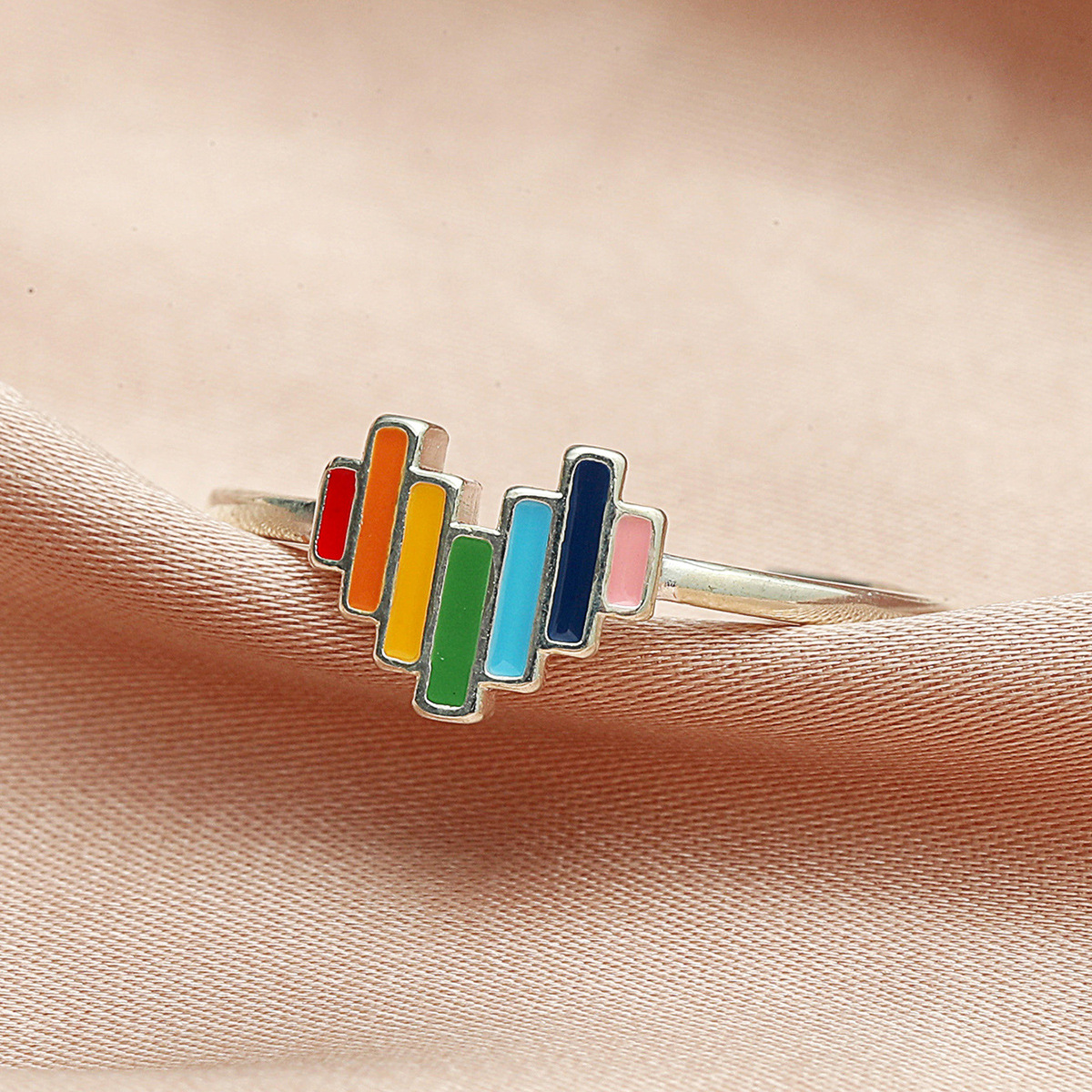 Japan And South Korea Drip Oil Rainbow Love Ring Cute Sweet Adjustable Heart Ring