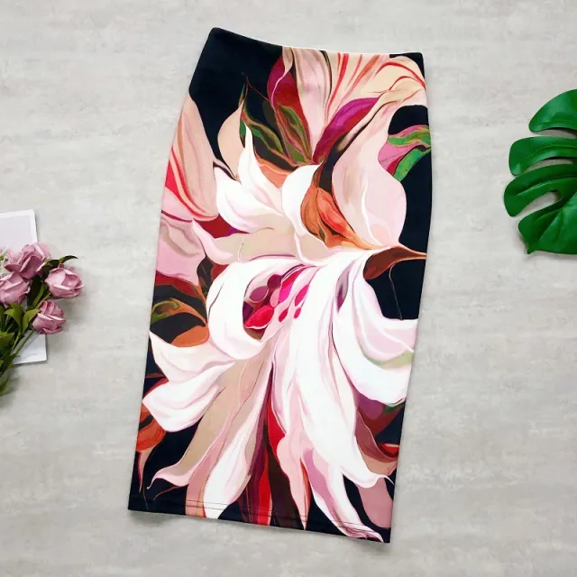 Women's Flower Print Half High Waist Back Slit Over Knee Pencil Skirt 339Color S - Shop at LoveMi
