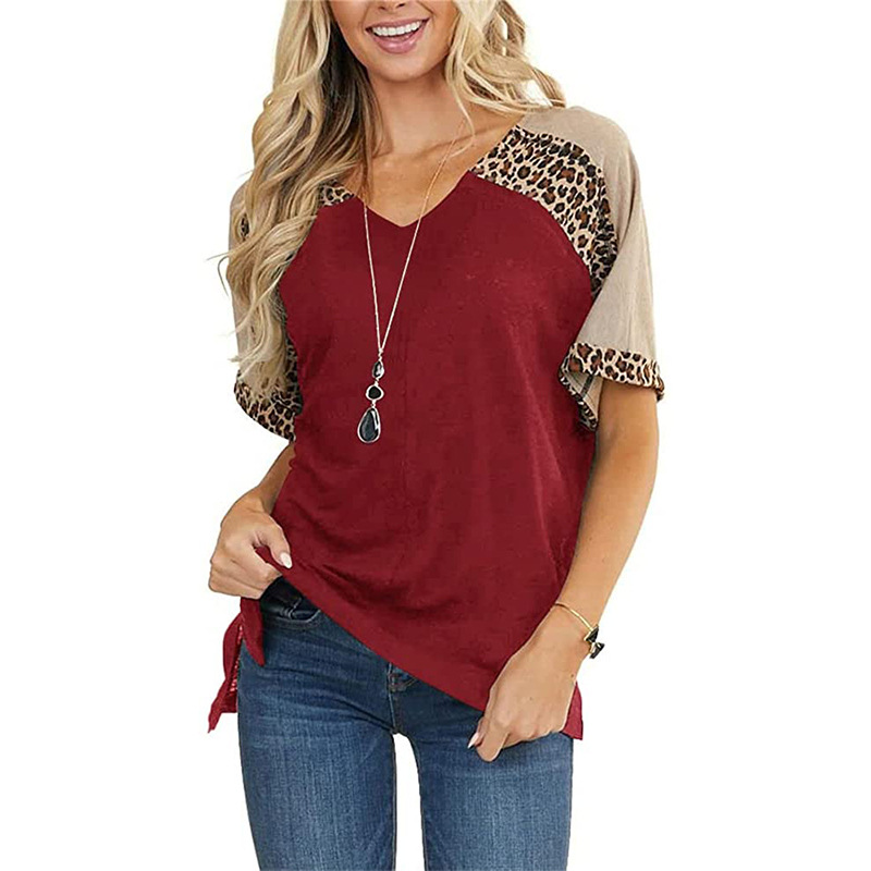 Title 6, New Leopard Splicing Loose Casual Short Sleeve...