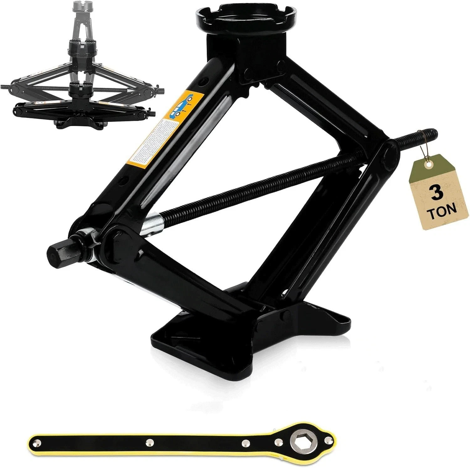 3 Tonne Scissor Jack Kit 3000kg Ratchet Spanner & Drill Adapter Max 45cm For Car
