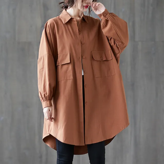 Cardigan Shirt Collar Big Pocket Windbreaker Jacket Women Khaki - Shop at LoveMi