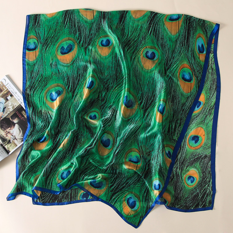 Title 3, New Sunscreen Soft Peacock Feather Printed Scarf