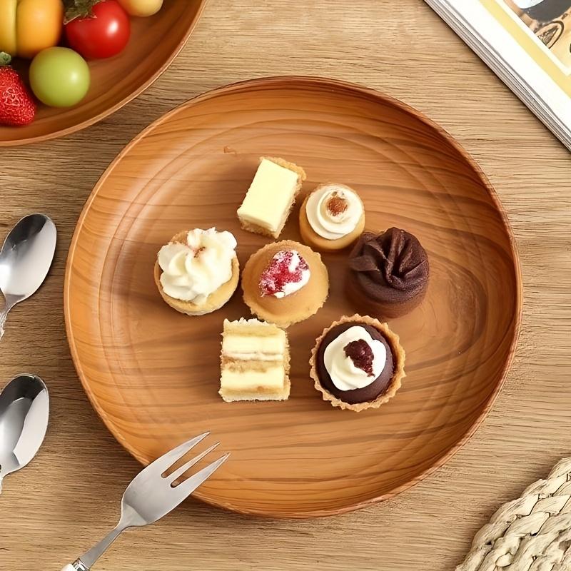 10 Creative Wood Grain Plastic Plates - Round Striped Design, High-Quality Lightweight, Suitable For Home, Dessert Shops 14